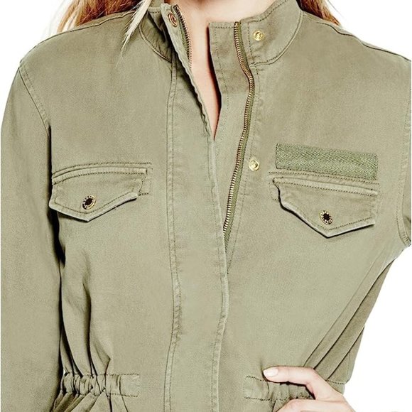 GUESS Factory womens MOTO JACKET BEIGE Size SMALL CANVAS coat **COLOR = BEIGE** - Picture 2 of 15